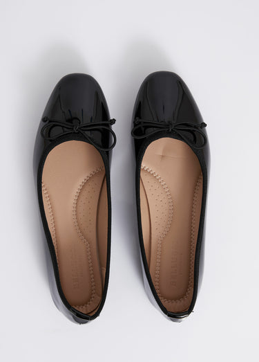 Ballerines vernies plates, petit noeud Vernis Noir