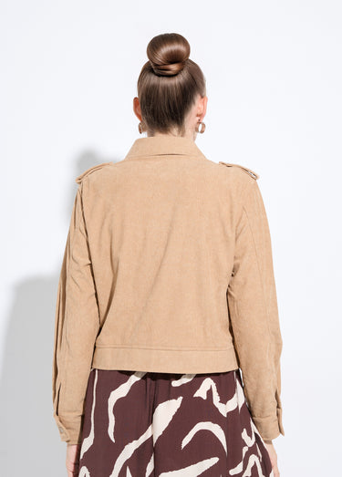 Blouson zippé court velours grosses cotes Beige