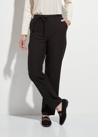 Pantalon droit lien à la taille 3/4 élastiquée Noir
