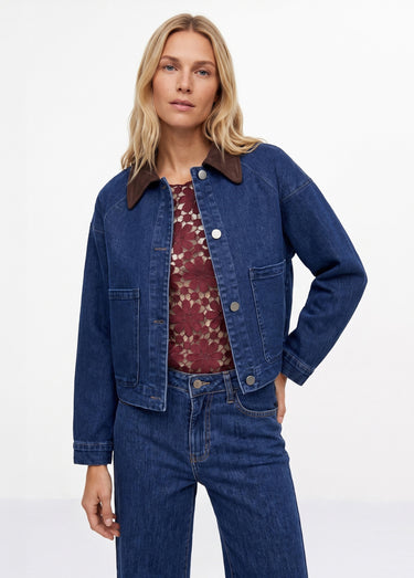 Veste en denim avec col en velours Bleu Jean