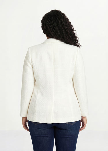 Veste droite boutonnée tissu natté col tailleur Ivoire