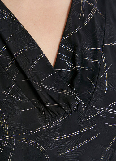 T-shirt court col croisé brillant Noir