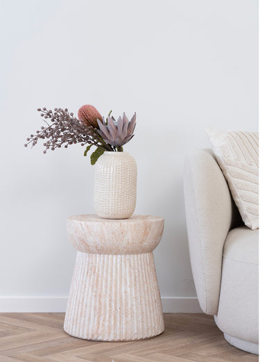 Table d'appoint aspect naturel rainuré Naturel