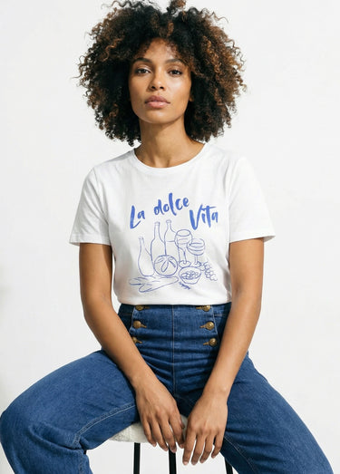 T-shirt coton inscription Dolce Vita Blanc