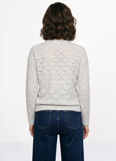 Pull court ajouré col rond manches longues Gris