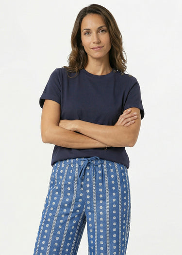 T-shirt col rond avec épaule boutonnée Marine