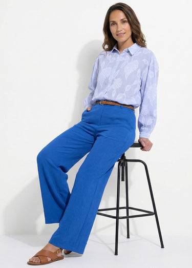 Pantalon taille élastiquée avec ceinture Bleu