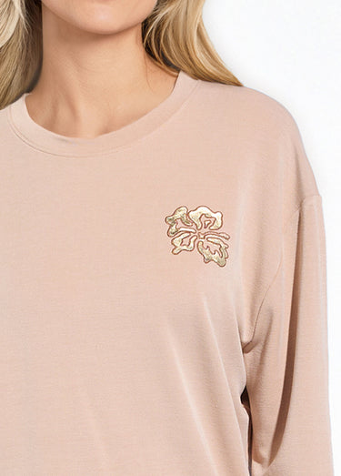 Sweat volume boite molleton brodé détail brillant Noisette