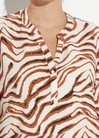 Blouse col V boutonné imprimé animalier Marron/Ecru