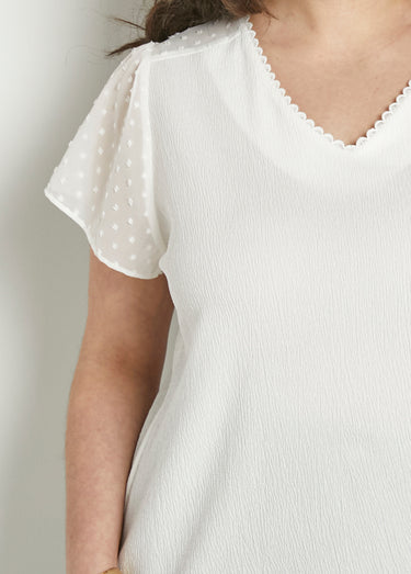 T-shirt col V plumetis manches courtes Blanc