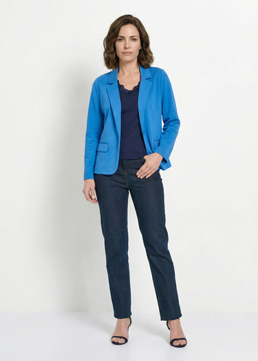 Veste droite boutonnée maille milano unie Bleu Mykonos