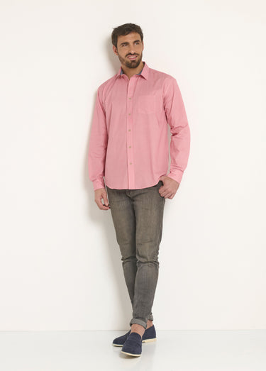 Chemise faux uni à manches longues Rouge