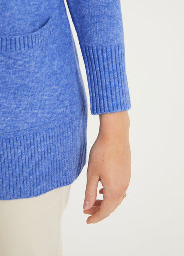 Gilet chiné long bord à bord avec laine Bleu