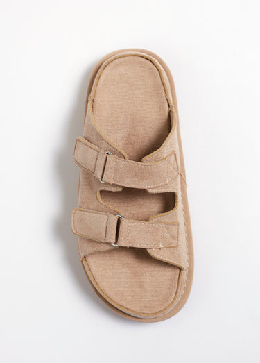 Mules suédine compensées à scratchs Beige