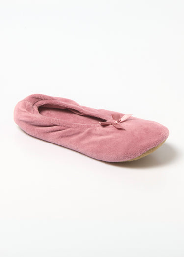 Chaussons ballerines velours élastiqués Rose Fonce