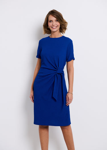 Robe courte unie drapée effet cache-ventre Bleu