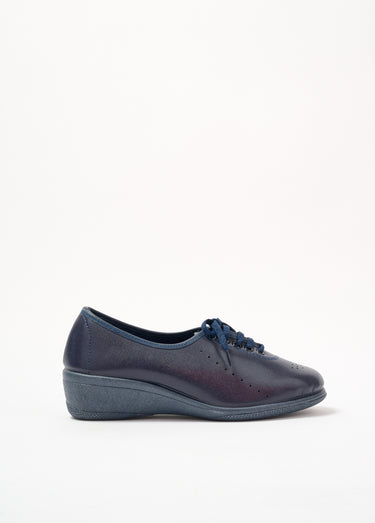 Derbies compensées grande largeur lacées cuir Marine