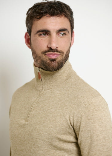 Pull col camionneur détails contrastants Beige