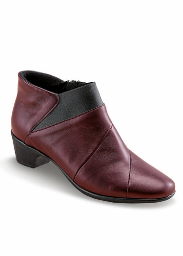 Bottines zippées en cuir, grande largeur Bordeaux