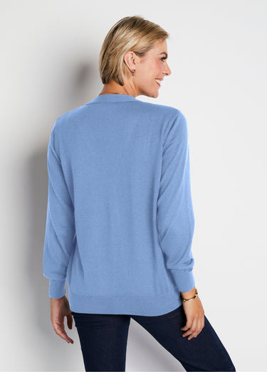 Gilet boutonné col V avec laine mérinos Bleu Nuage