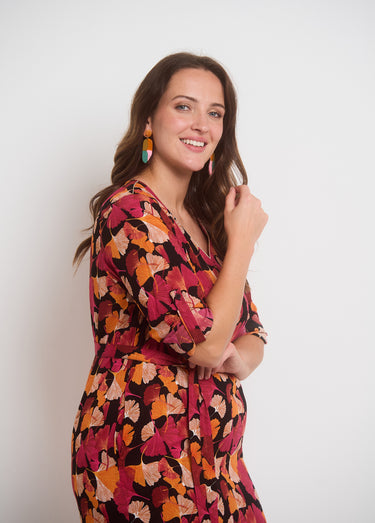 Robe imprimé avec manches retroussables Noir Imprime