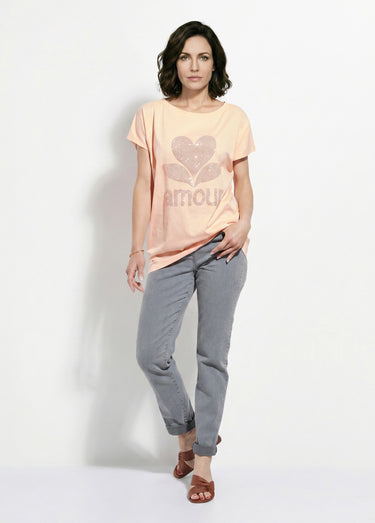 T-shirt col rond motif pailleté Amour Orange