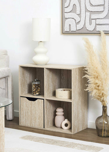 Meuble rangement 4 cases, effet pierre Blanc/Beige