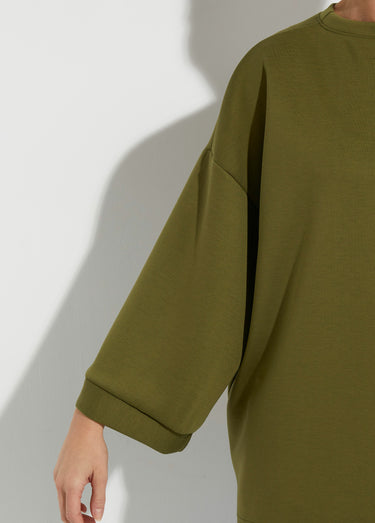 Sweat shirt large col rond, manches 3/4 Vert Olive