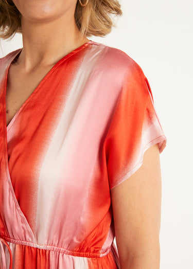 Robe longue à rayures taille à nouer Imprime Corail