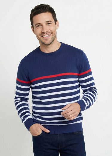 Pull rayé col rond jersey coton Raye Blanc