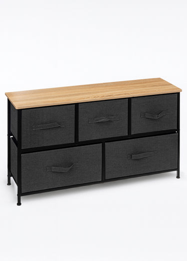 Meuble bas avec 5 tiroirs tissu Noir gris bois