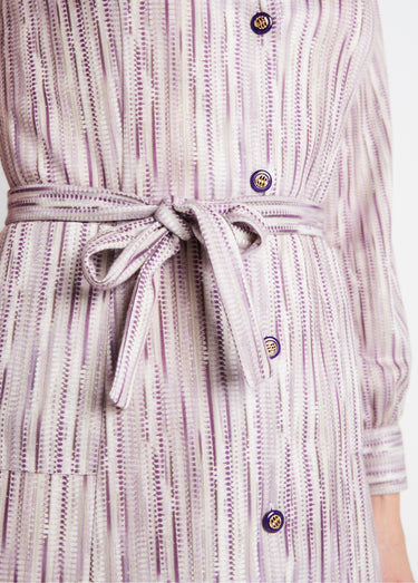 Robe mi-longue boutonnée imprimée Prune