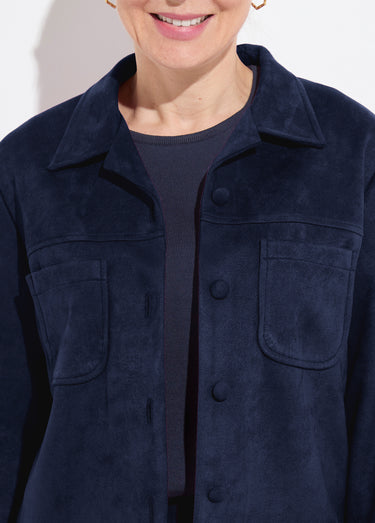 Blouson boutonné tissu suédé col cranté Marine