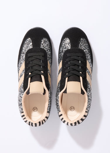 Sneakers inspiration rétro, à paillettes Noir