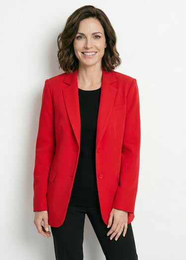 Veste blazer unie coupe droite col tailleur Rouge