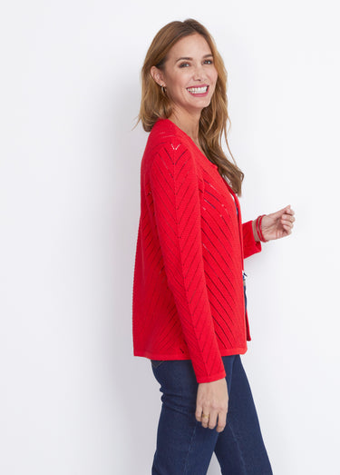 Gilet court boléro maille ajourée Rouge