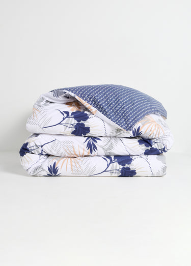 Parure housse de couette coton, Levant Bleu / Blanc