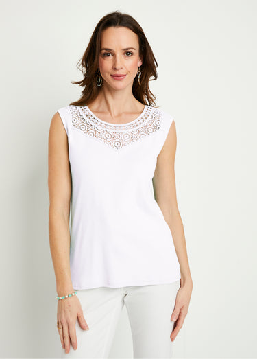 Débardeur macramé coton uni Blanc