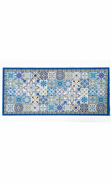 Tapis de cuisine imprimé, antidérapant Carreaux Bleu