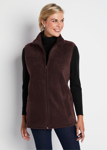 Blouson zippé sans manches polaire Marron