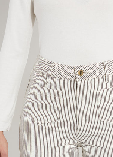 Jean rayé coupe large, spécial PETITE Blanc rayé gris