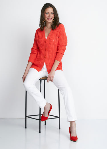 Gilet court boutonné ajouré Orange