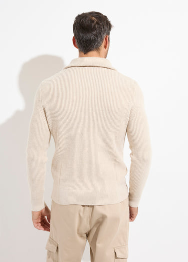 Pull col camionneur irlandais en laine Beige