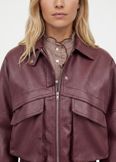 Blouson simili cuir, taille élastiquée Bordeaux
