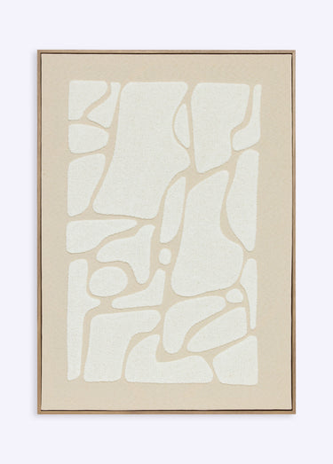 Toile 3D abstraite + cadre aspect bois Beige