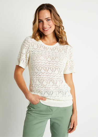 Pull fin ajouré coton manches courtes Ficelle
