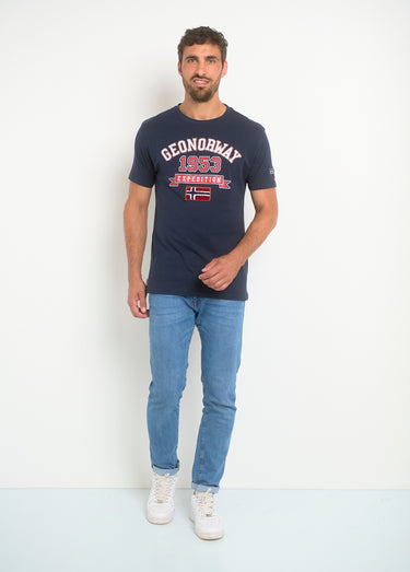 T-shirt inscriptions vintage col rond Marine