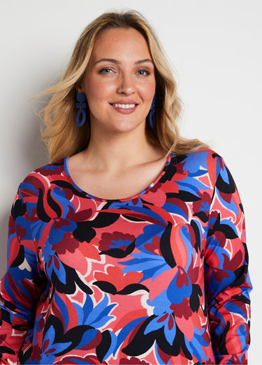 T-shirt droit manches longues imprimé Bleu/Rose