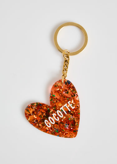 Porte-clé fantaisie résine forme coeur Orange