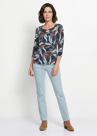 T-shirt droit manches 3/4 imprimé feuillage Imprime/Bleu